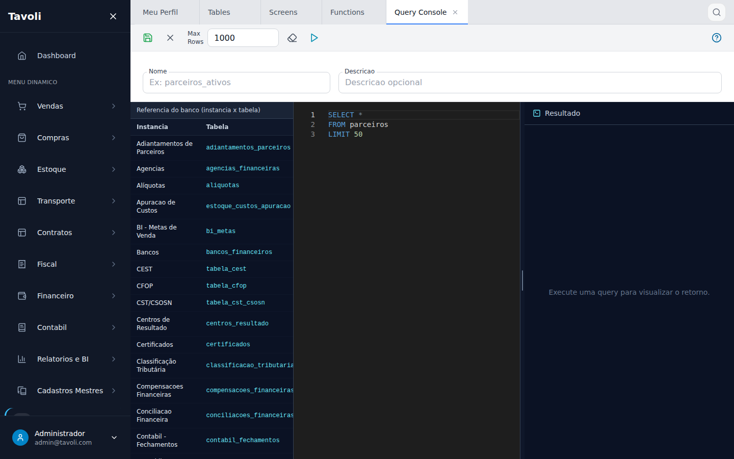 Consulta SQL - Tela principal