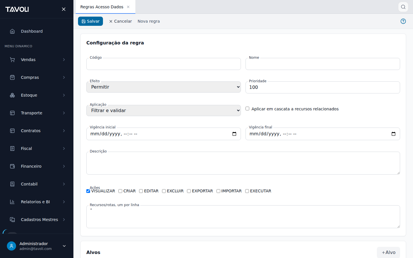 Regras de Acesso a Dados - Detalhe do registro