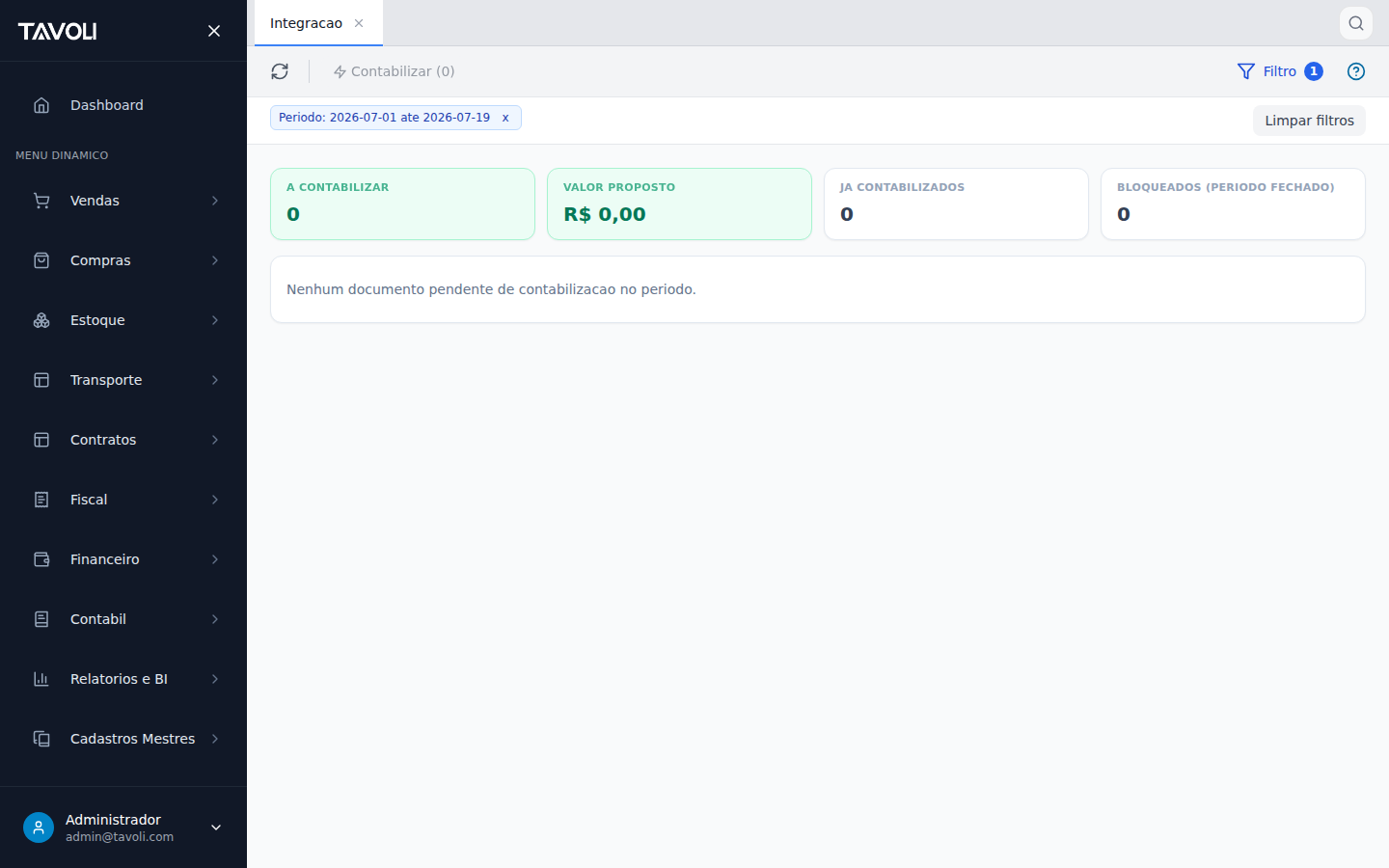 Integracao Contabil - Tela principal