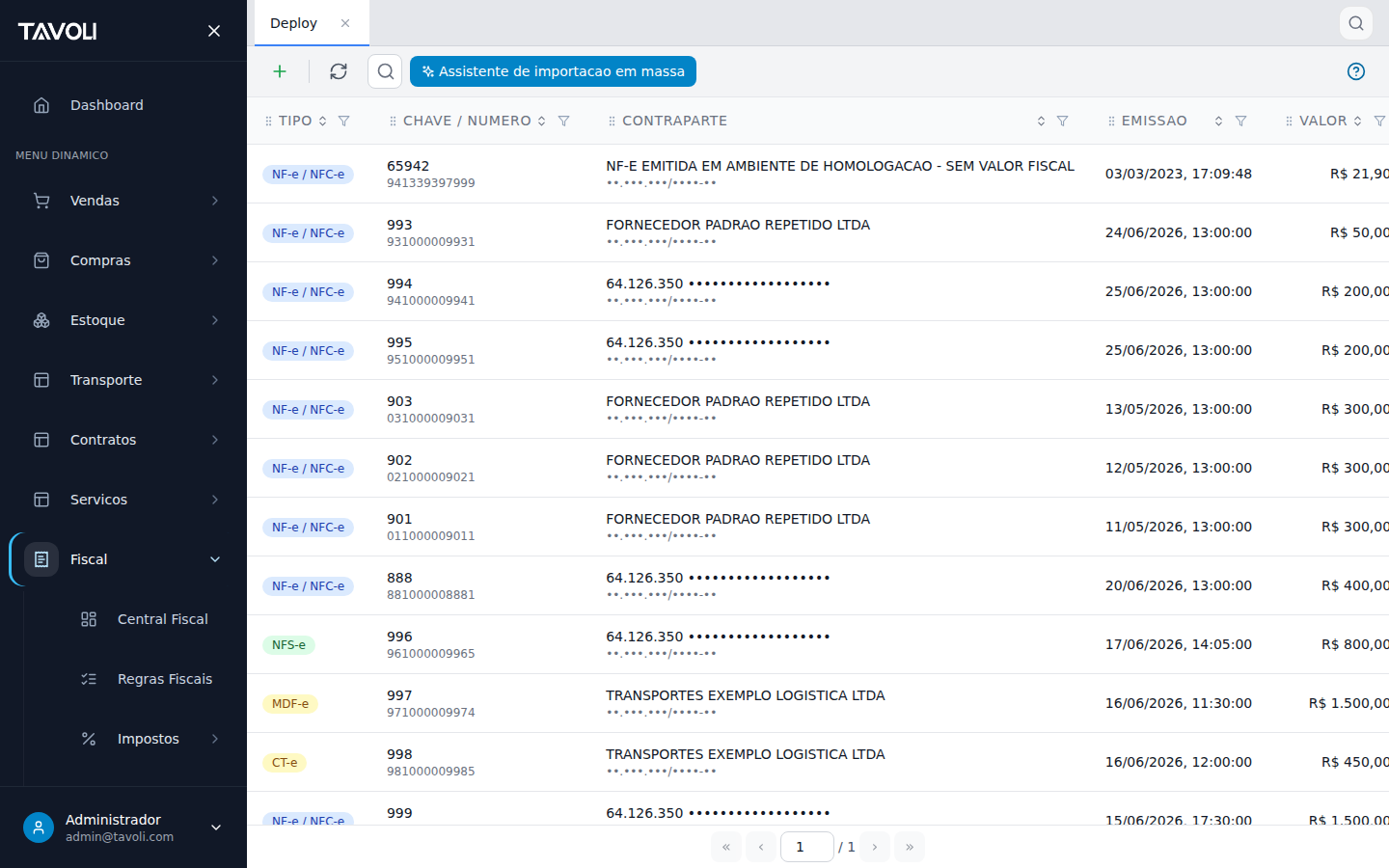 Deploy (Carga de XML Historico) - Tela principal